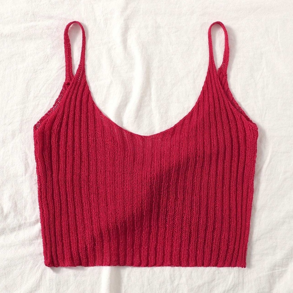 BEIS Red Ribbed Crop Tank Top